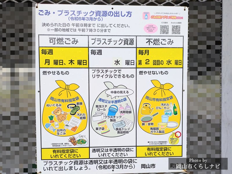 岡山市のごみ・プラスチック資源の出し方掲示板